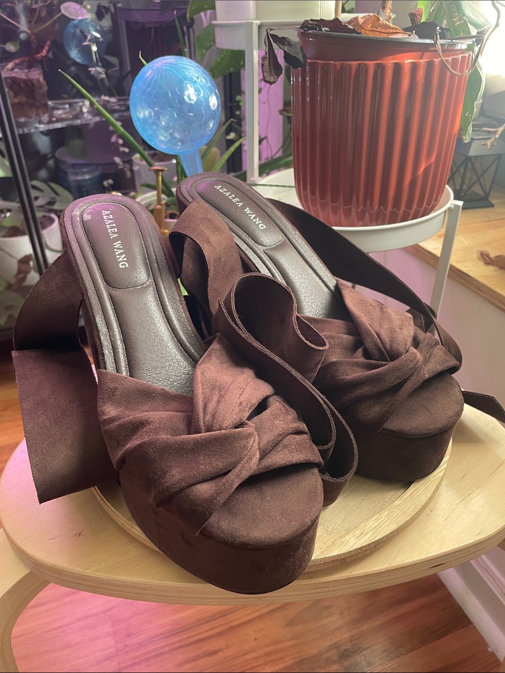 SAKI-CHOCOLATE PLATFORM WRAP-AROUND SANDAL